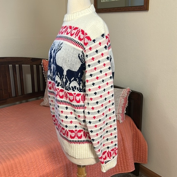 Vintage 70s 80s Gateway Knit Reindeer Christmas Holiday Sweater Unisex size LG - Picture 6 of 16
